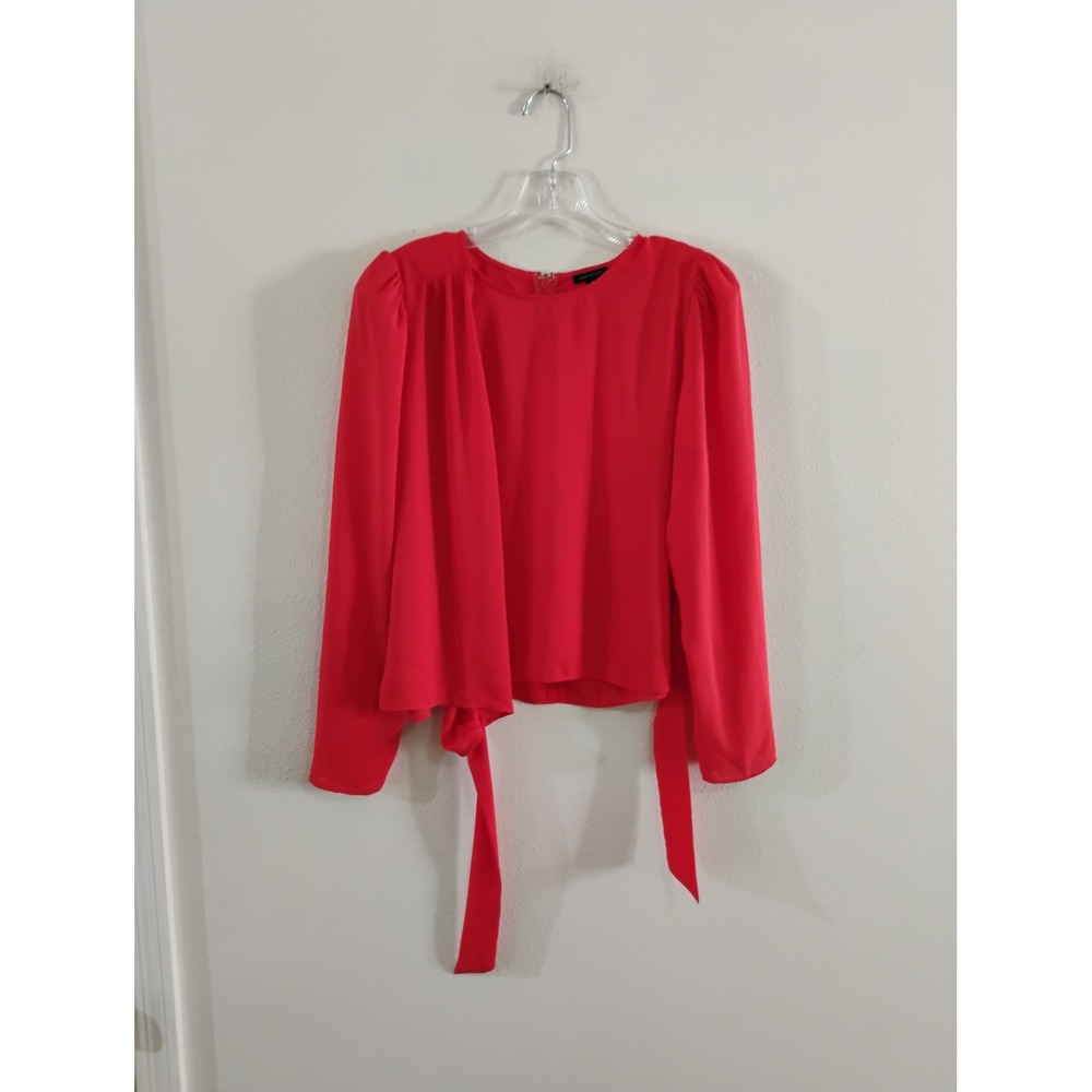 Ann Taylor Red Long Sleeve Wrap Tie Front Blouse Top Size M